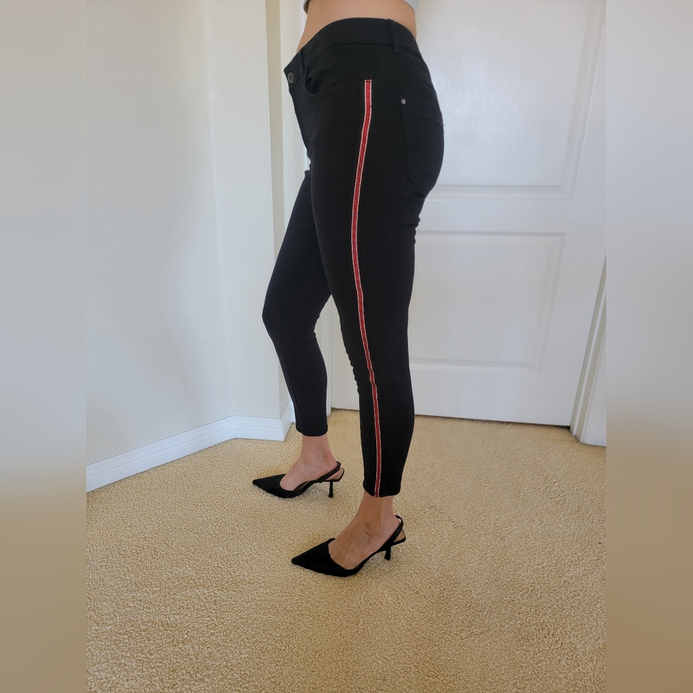 Zara Black Skinny Pants with Red Stripe, Size 10USA, Size 42 EUR
